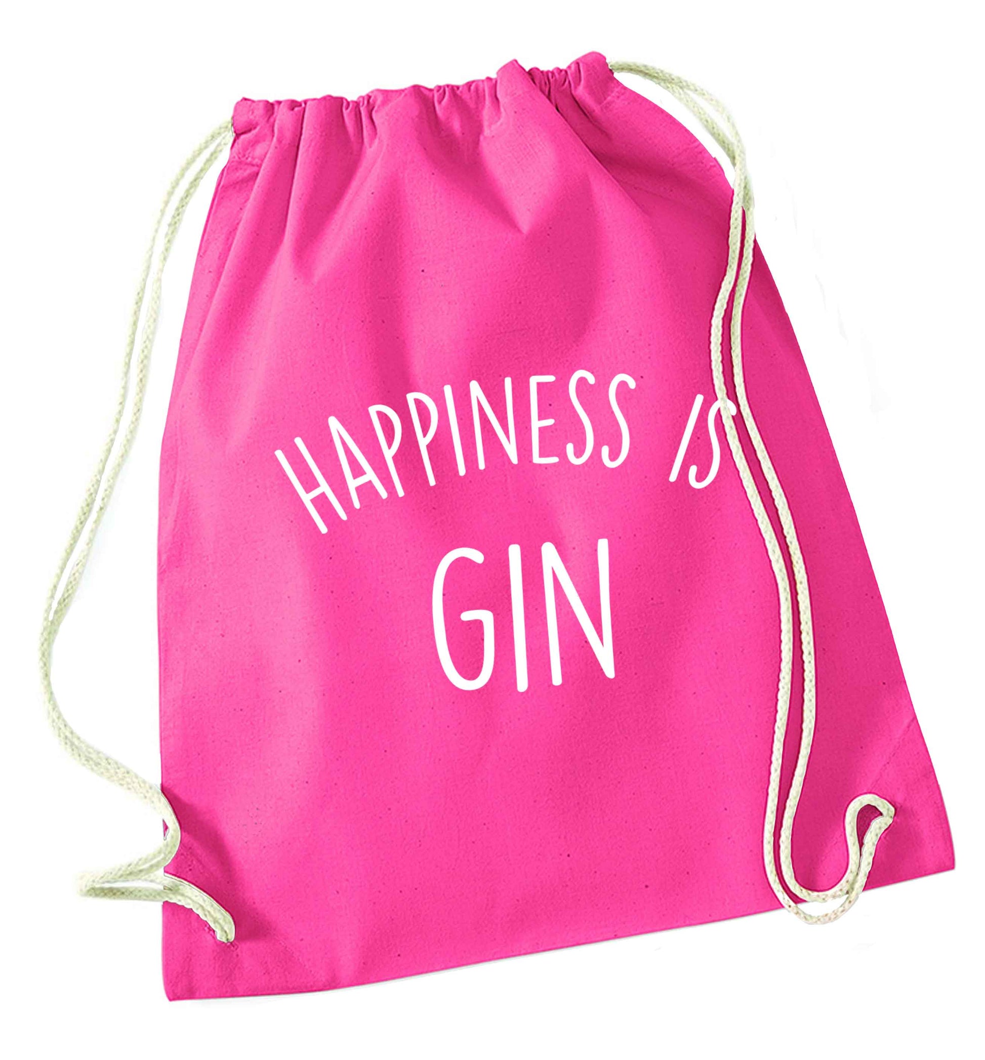 Happiness is gin pink drawstring bag