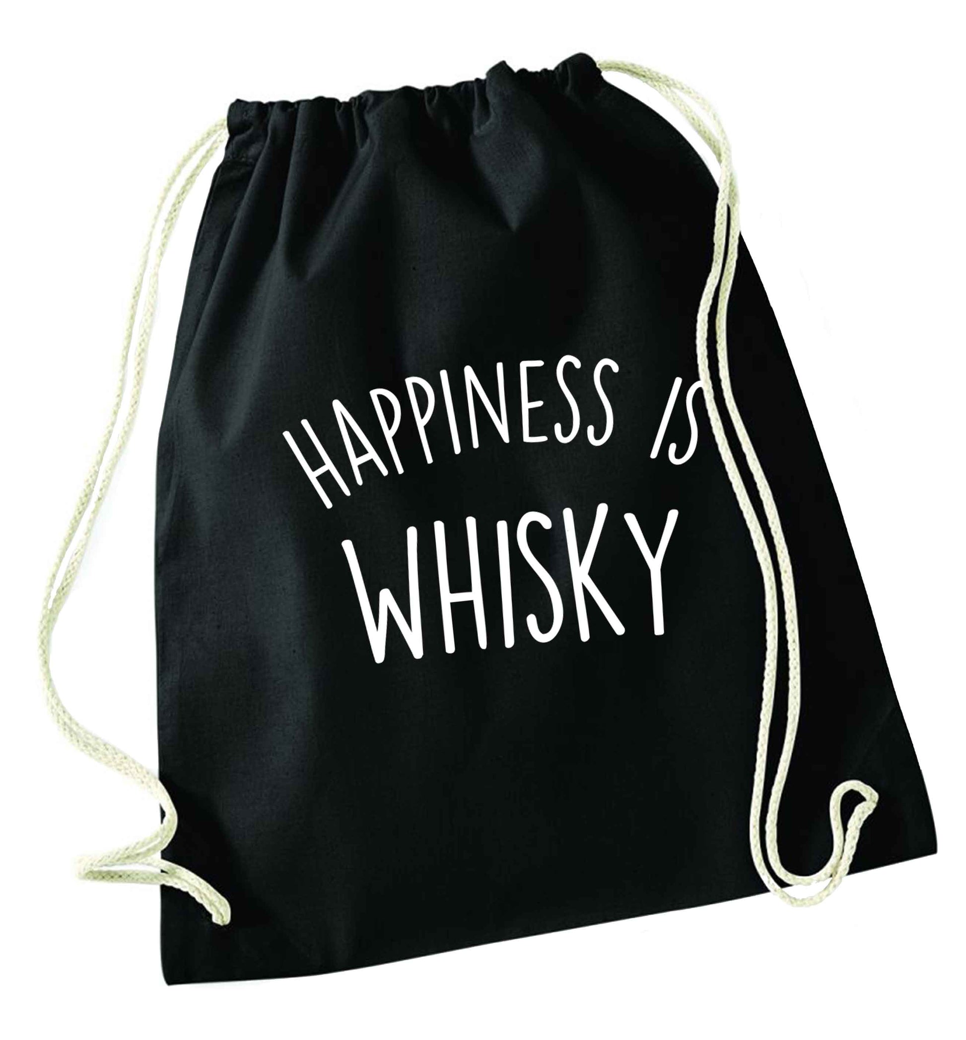 Happiness is whisky black drawstring bag