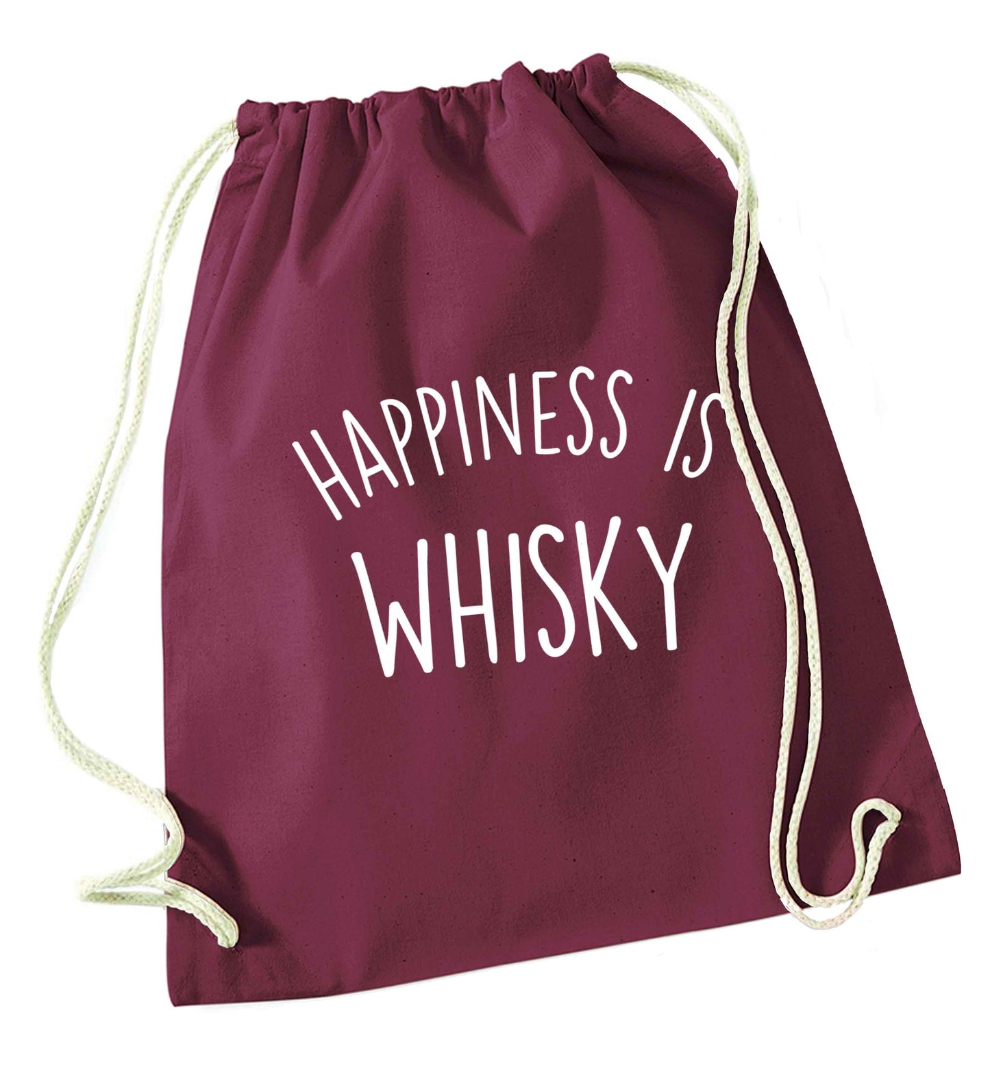 Happiness is whisky maroon drawstring bag