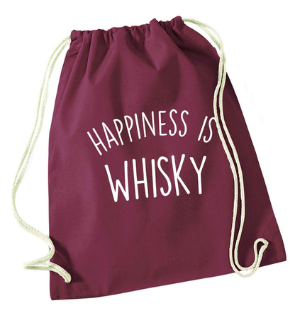 Happiness is whisky maroon drawstring bag