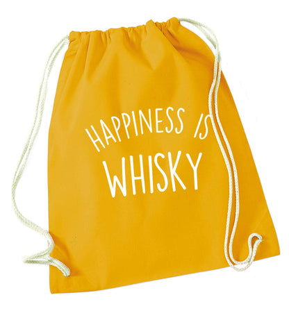 Happiness is whisky mustard drawstring bag