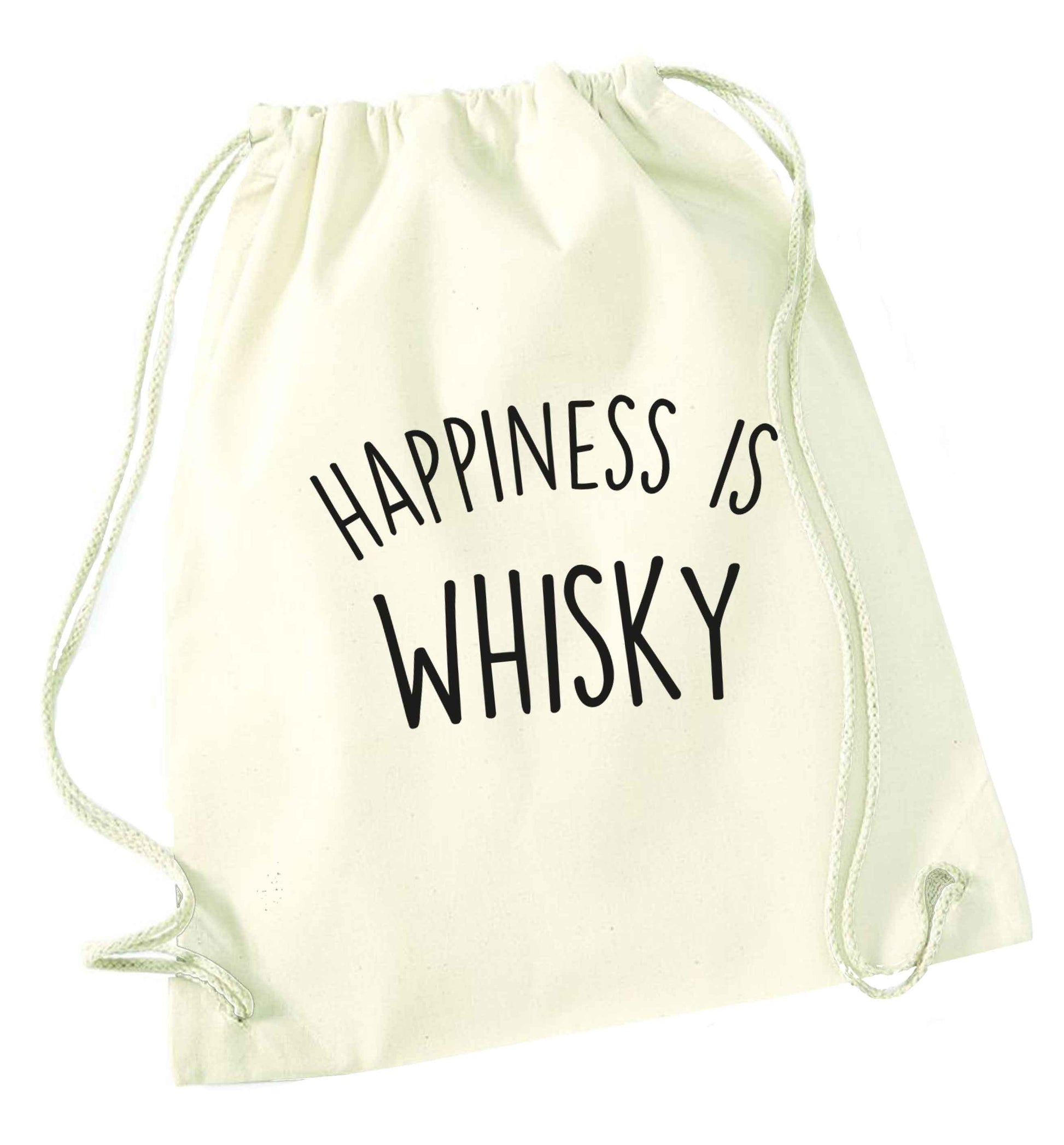 Happiness is whisky natural drawstring bag
