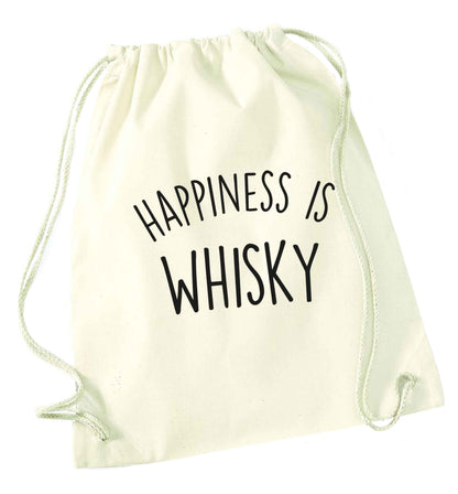 Happiness is whisky natural drawstring bag