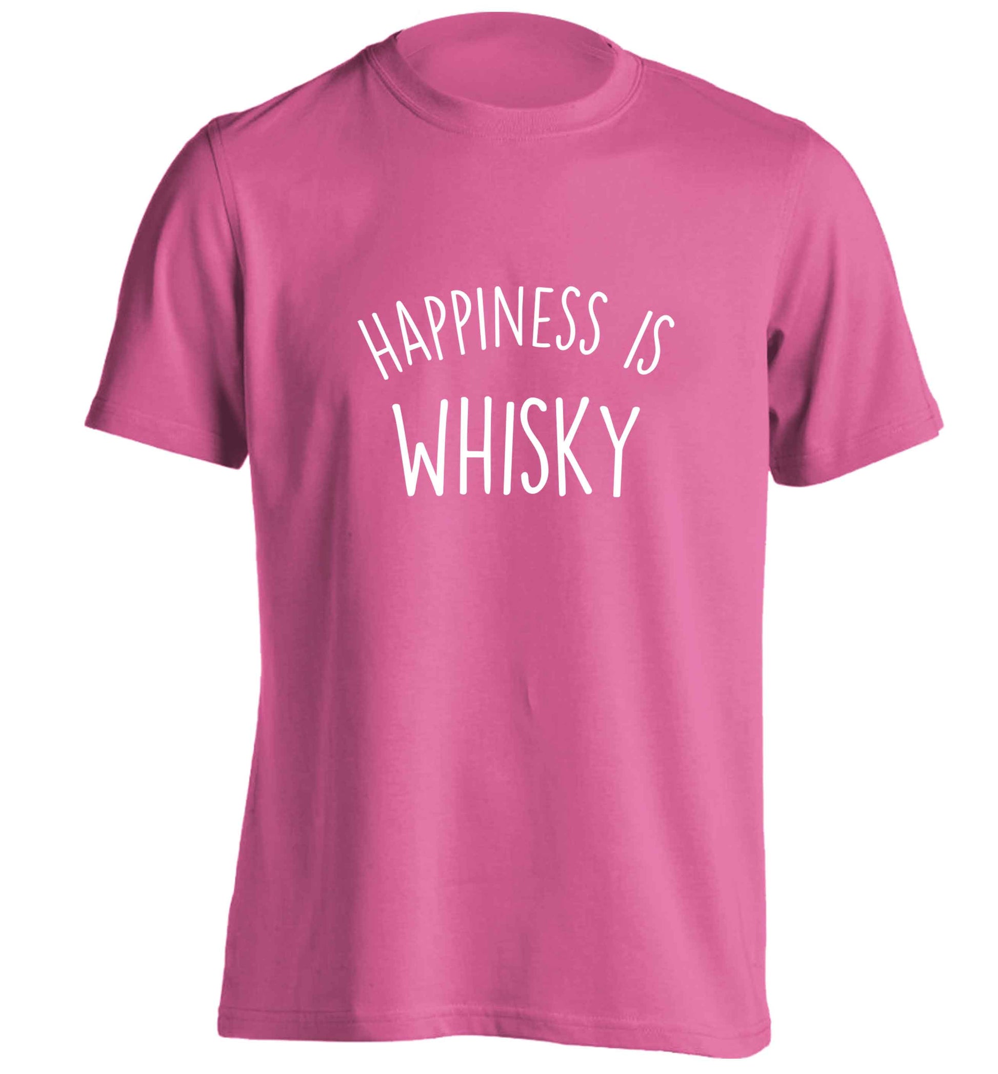Happiness is whisky adults unisex pink Tshirt 2XL