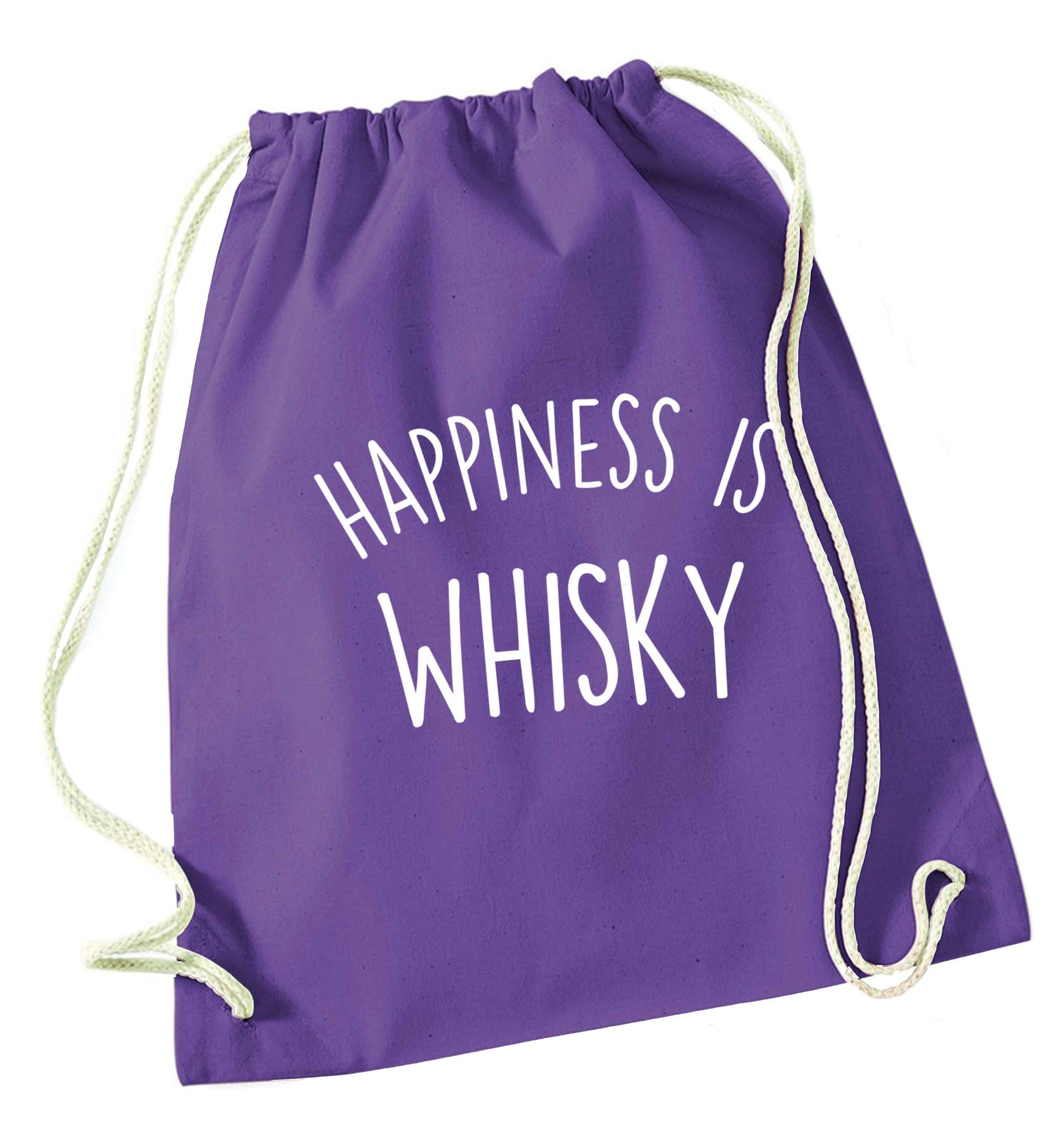 Happiness is whisky purple drawstring bag
