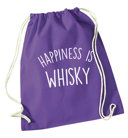 Happiness is whisky purple drawstring bag