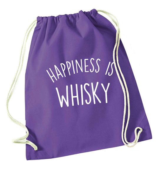 Happiness is whisky purple drawstring bag