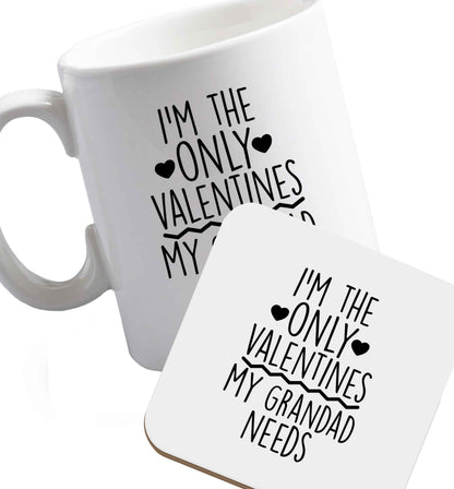 10 oz I'm the only valentines my grandad needs ceramic mug and coaster set right handed