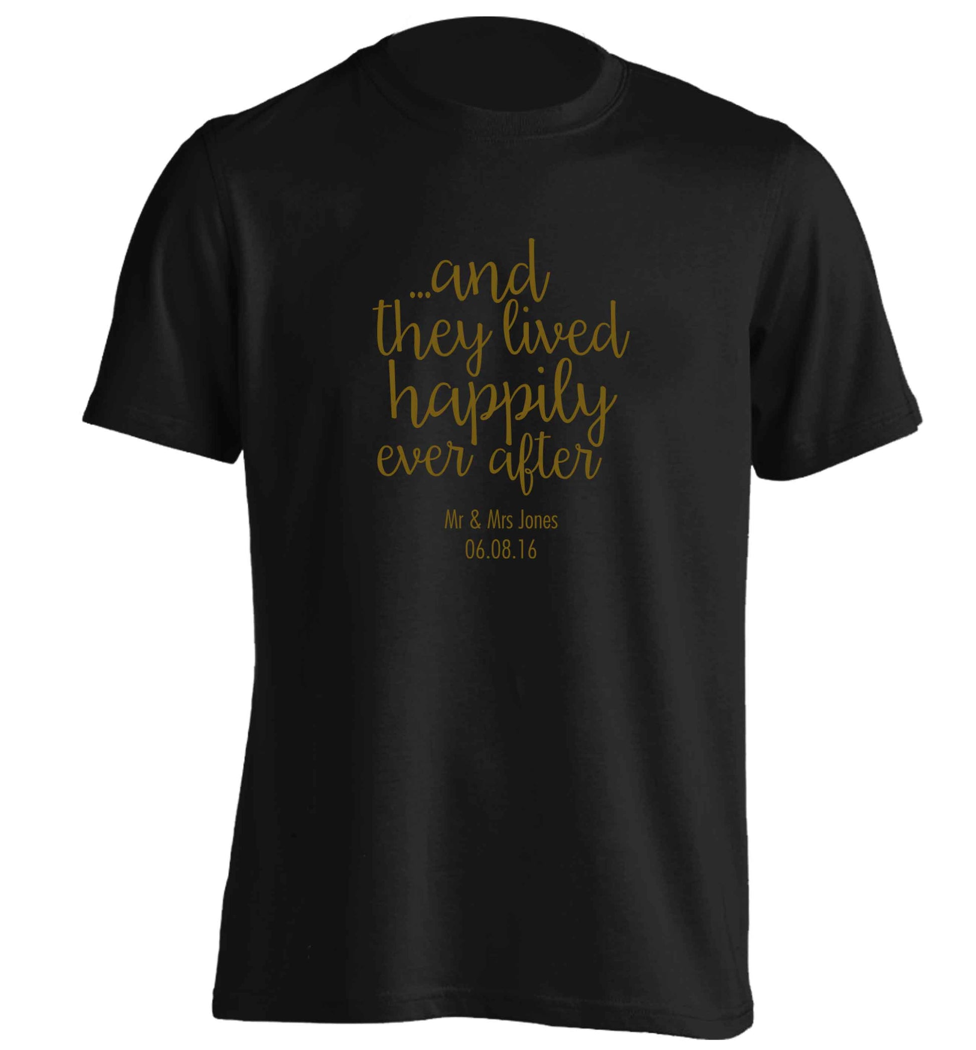 ...and they lived happily ever after - personalised date and names adults unisex black Tshirt 2XL
