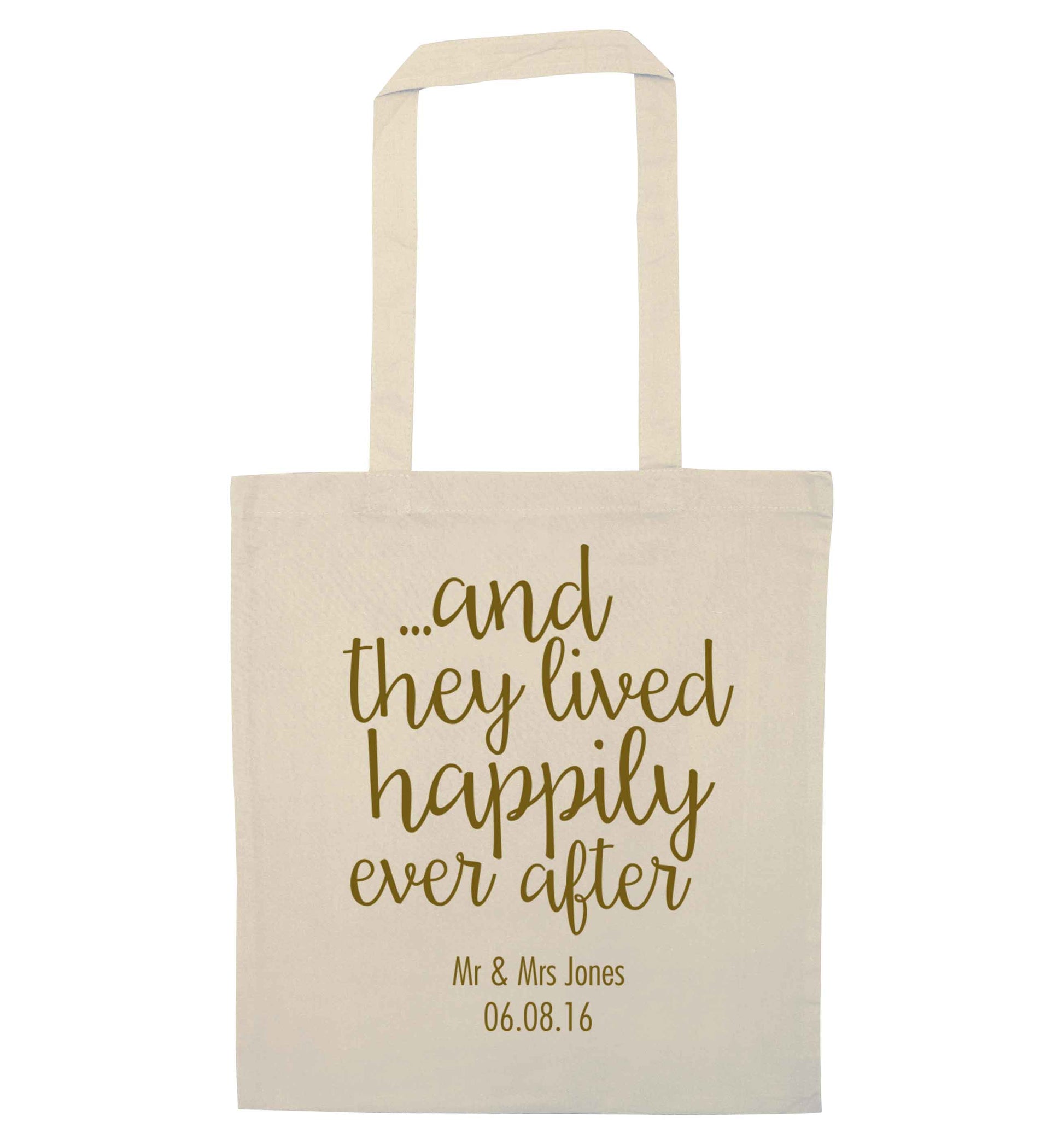 ...and they lived happily ever after - personalised date and names natural tote bag