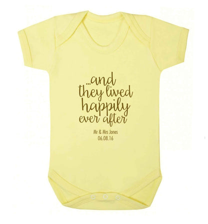 ...and they lived happily ever after - personalised date and names baby vest pale yellow 18-24 months