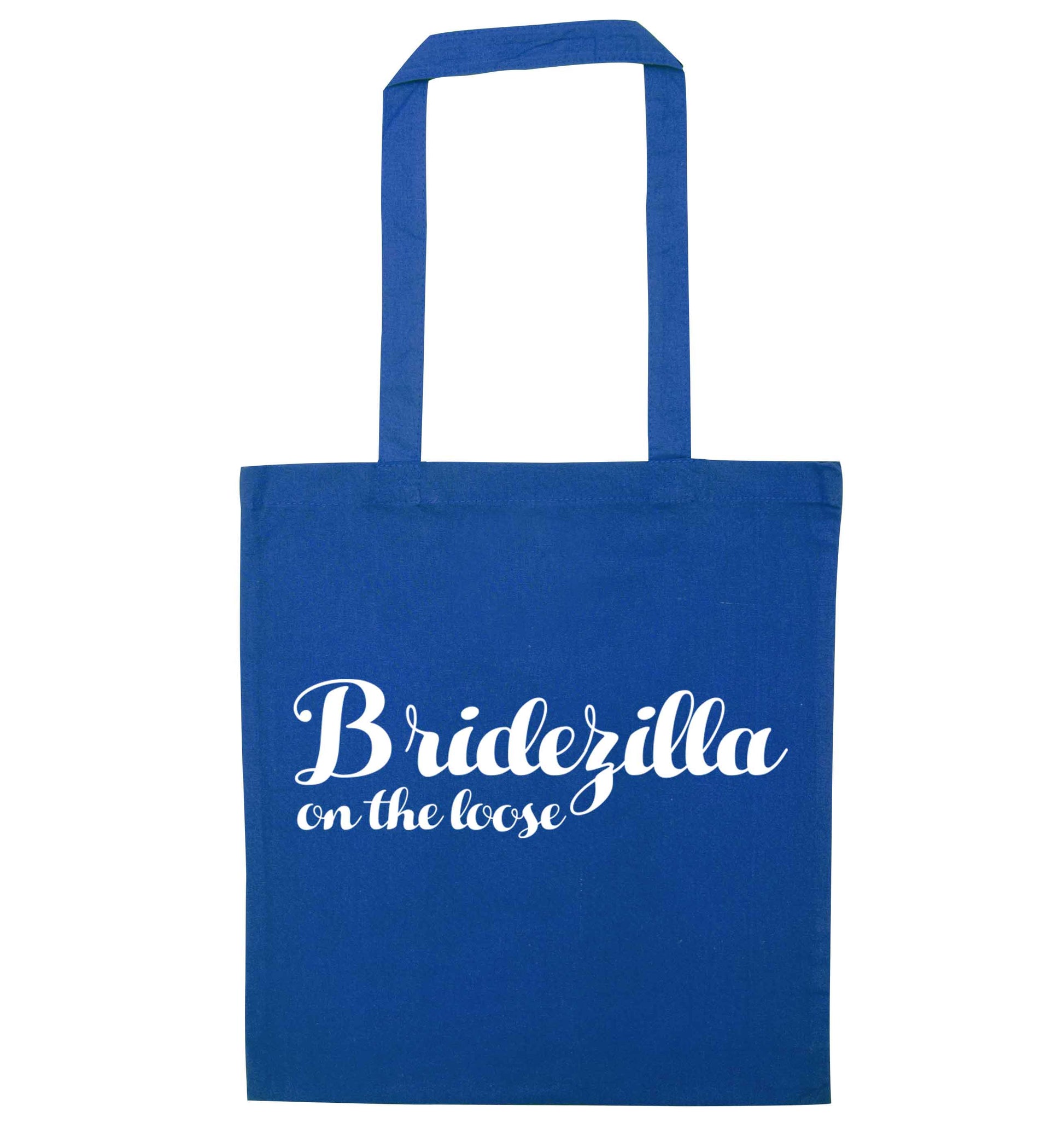 Bridezilla on the loose blue tote bag