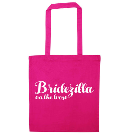 Bridezilla on the loose pink tote bag