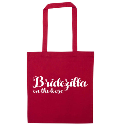 Bridezilla on the loose red tote bag