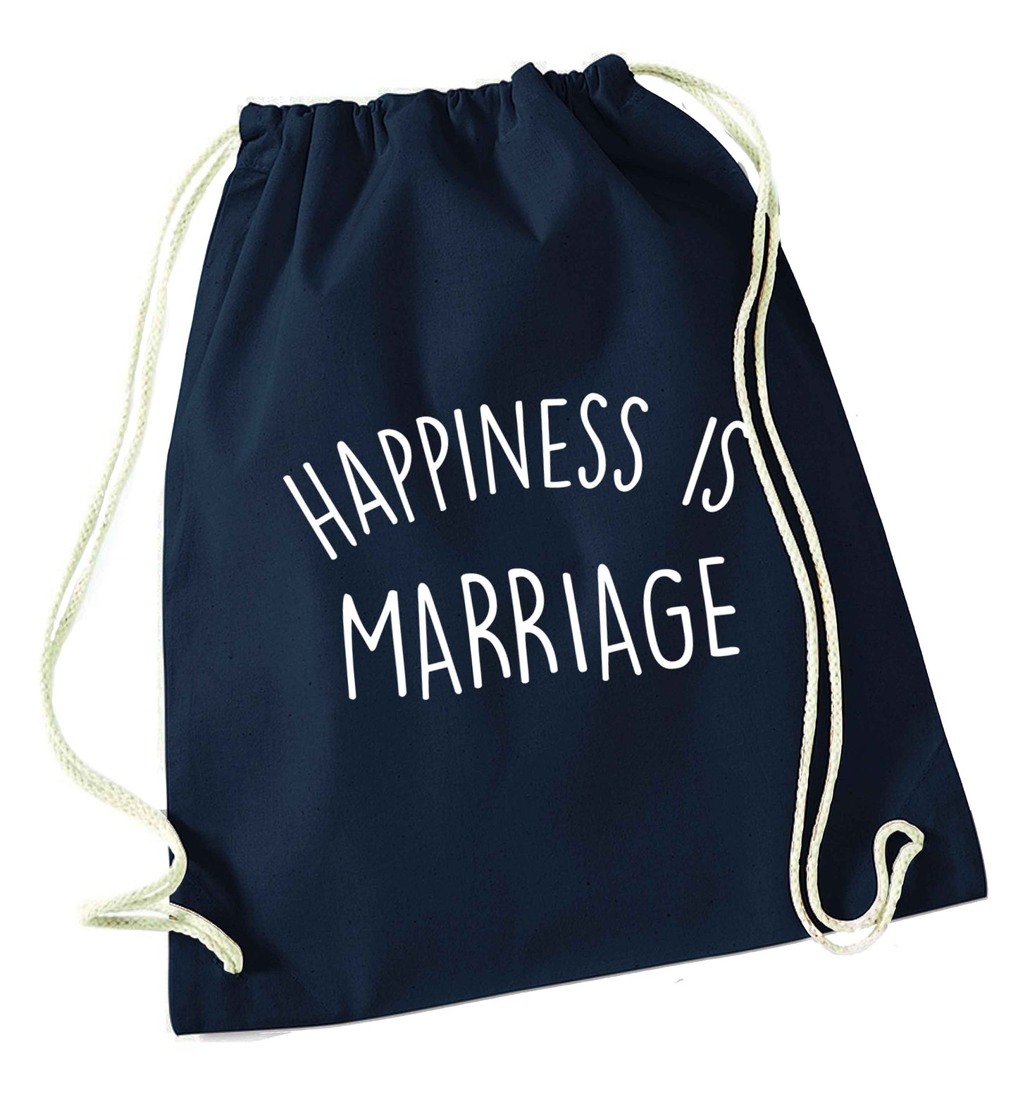 Happiness is marriage navy drawstring bag