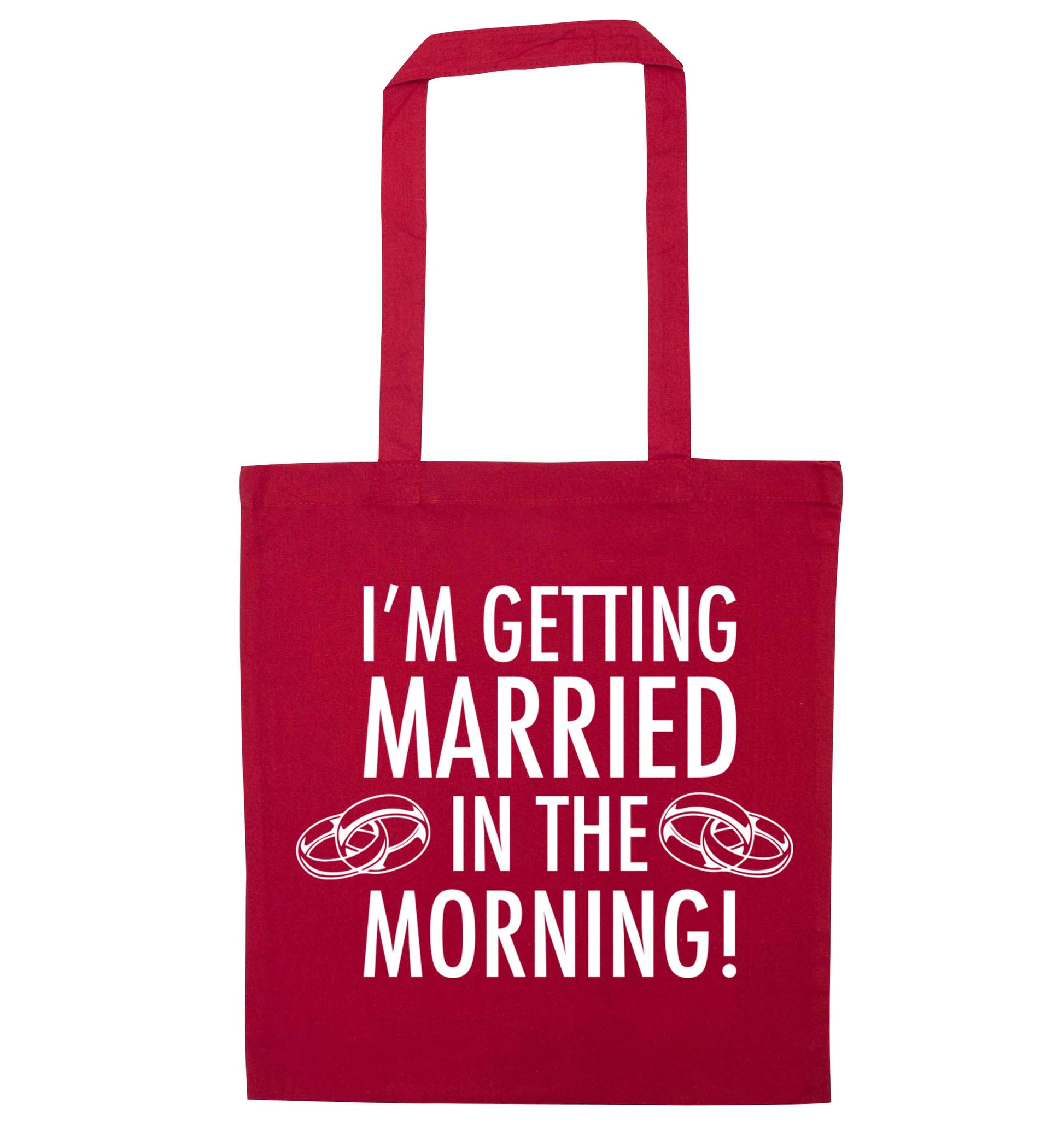 I'm getting married in the morning! red tote bag