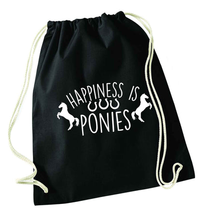 Happiness is ponies black drawstring bag