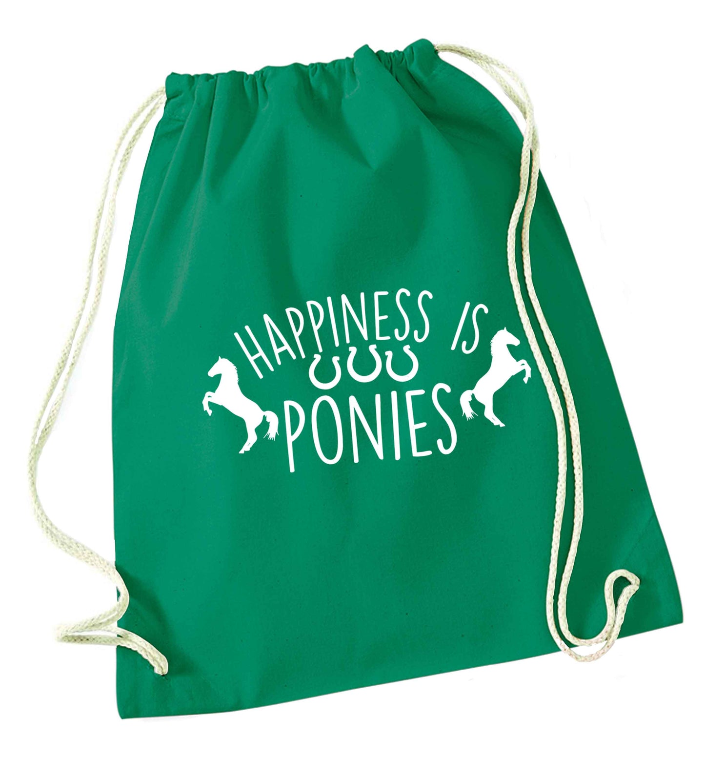 Happiness is ponies green drawstring bag