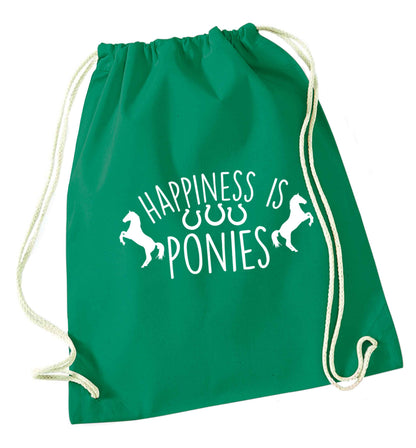 Happiness is ponies green drawstring bag