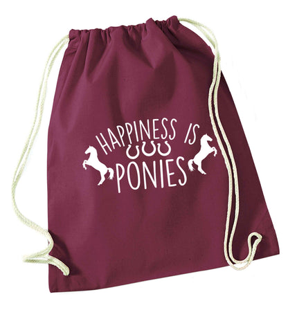 Happiness is ponies maroon drawstring bag
