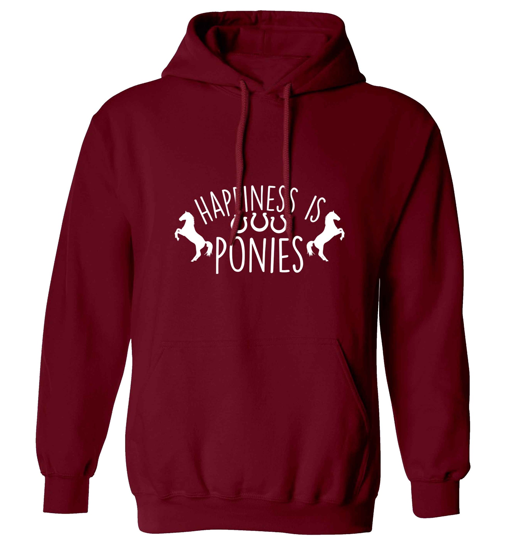 Happiness is ponies adults unisex maroon hoodie 2XL