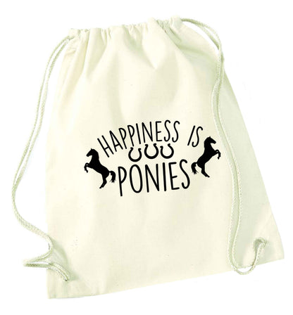 Happiness is ponies natural drawstring bag