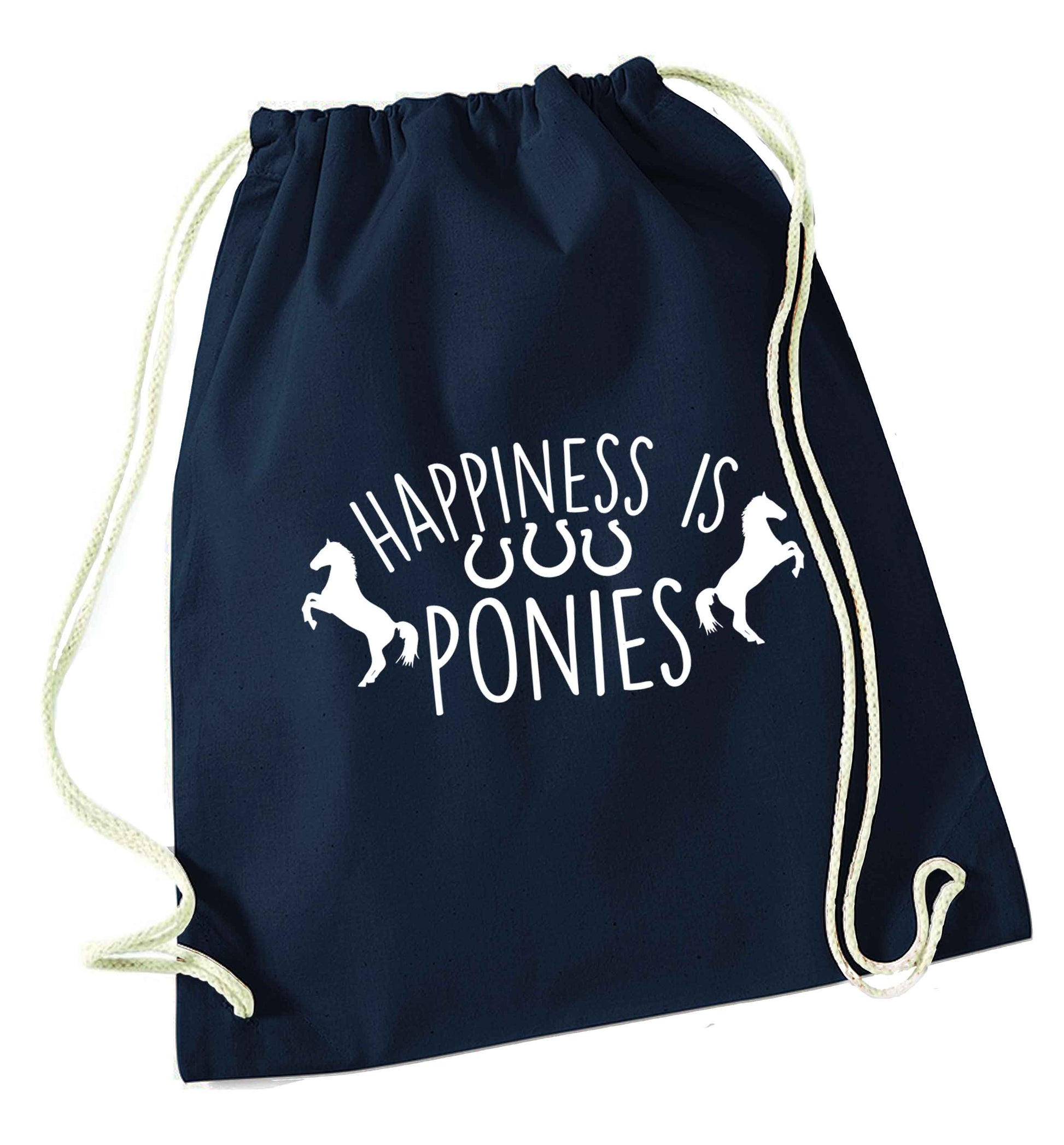 Happiness is ponies navy drawstring bag