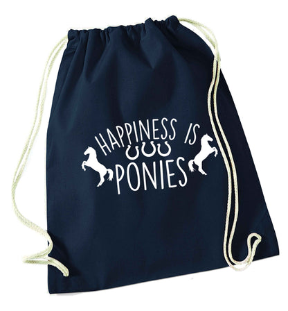 Happiness is ponies navy drawstring bag