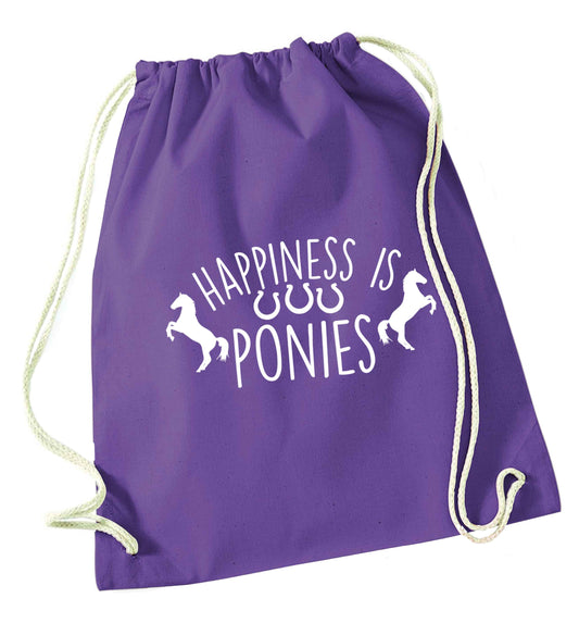 Happiness is ponies purple drawstring bag