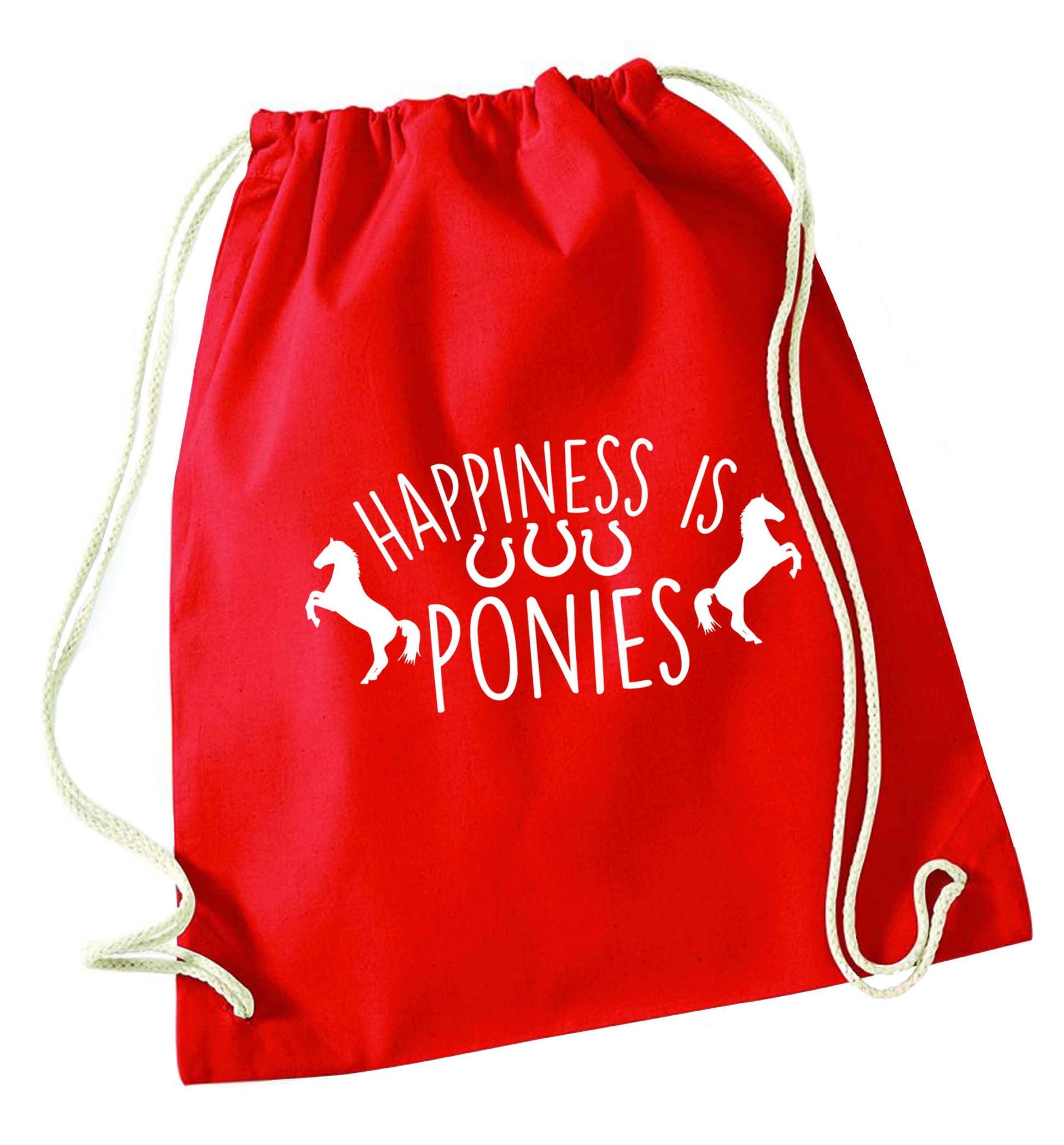 Happiness is ponies red drawstring bag 