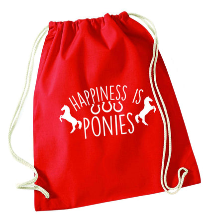 Happiness is ponies red drawstring bag 