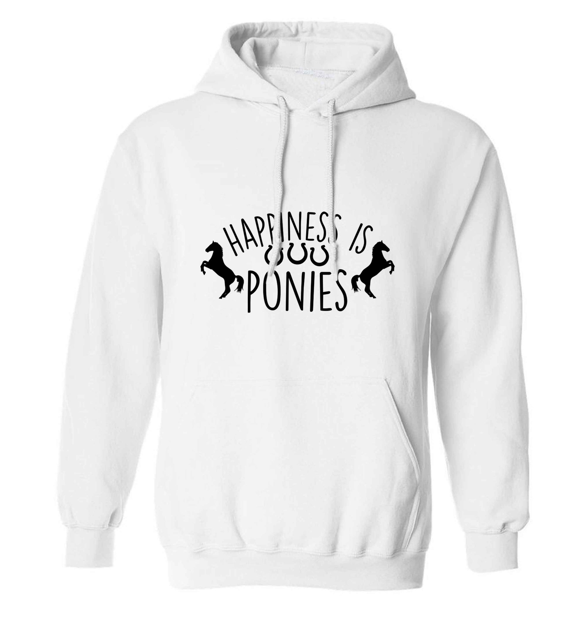 Happiness is ponies adults unisex white hoodie 2XL