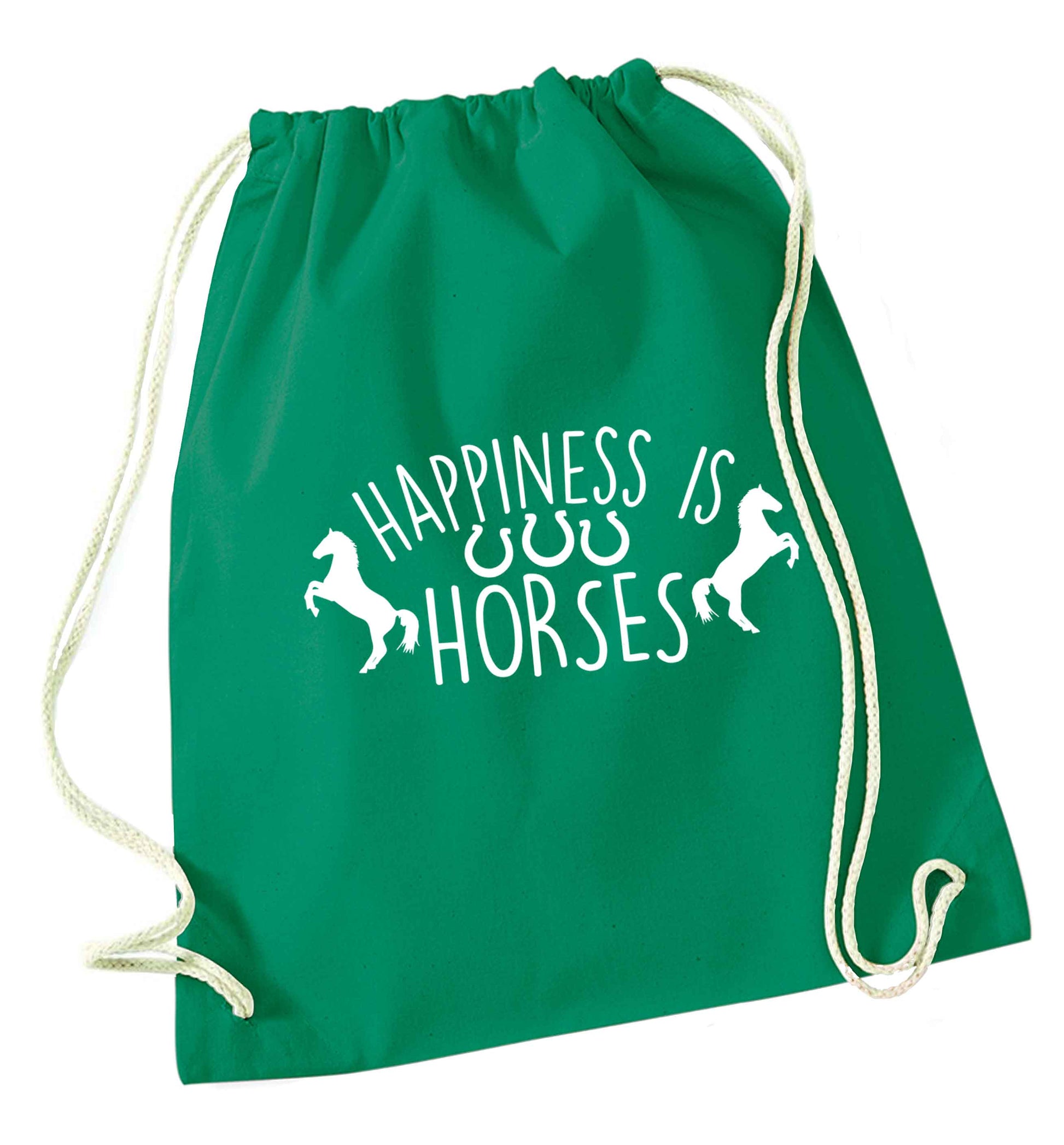Happiness is horses green drawstring bag