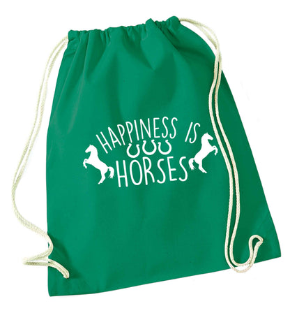 Happiness is horses green drawstring bag