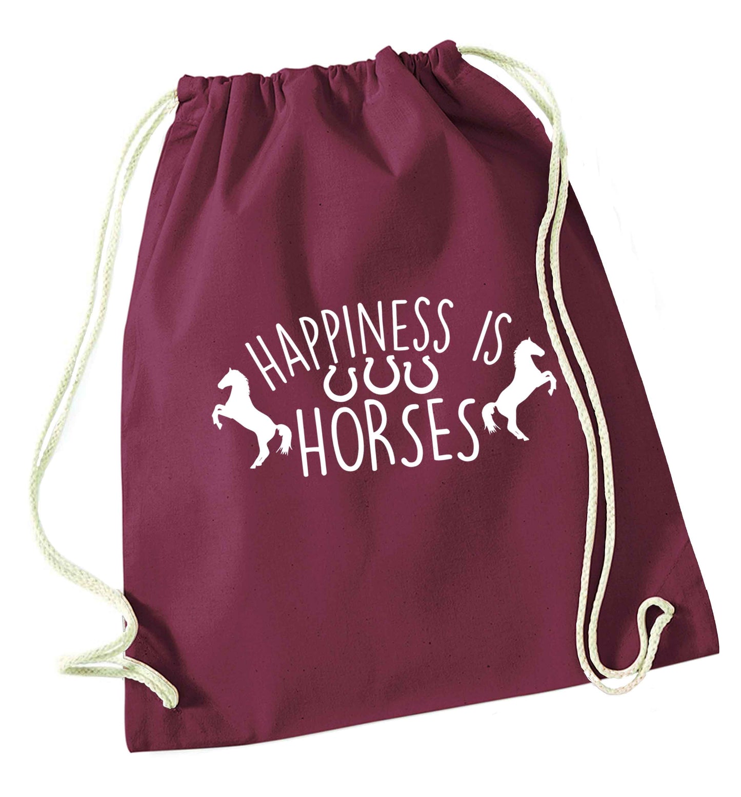 Happiness is horses maroon drawstring bag