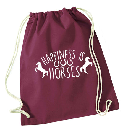 Happiness is horses maroon drawstring bag