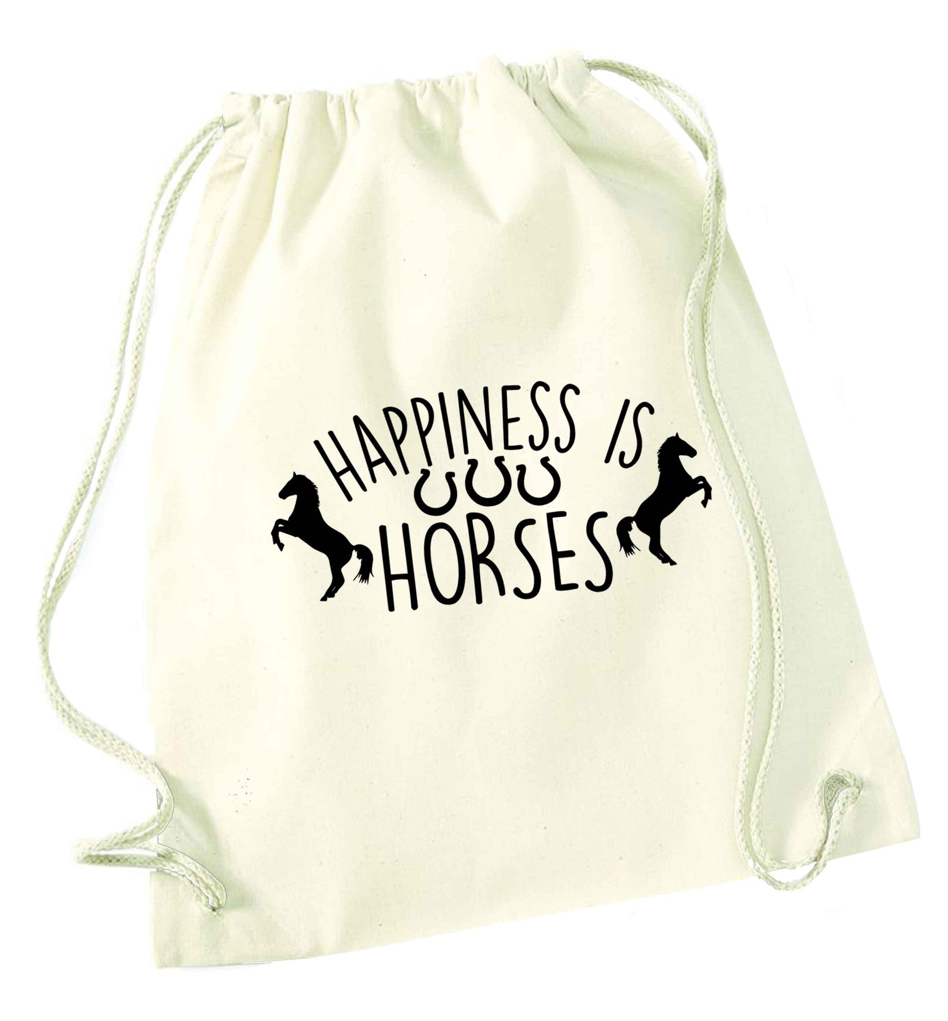Happiness is horses natural drawstring bag