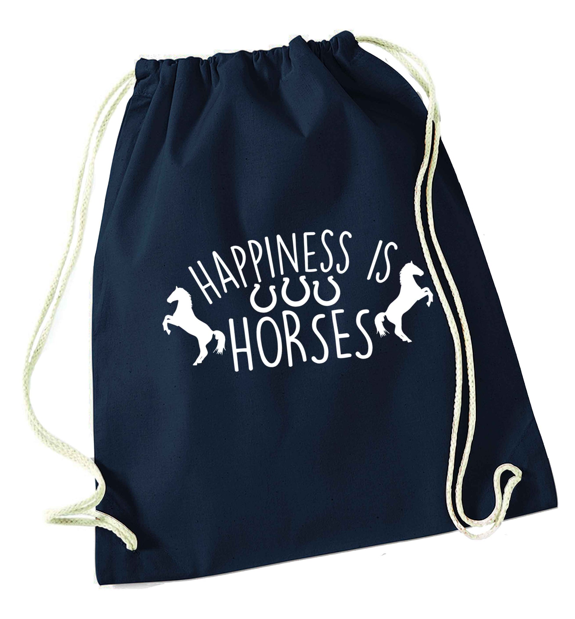 Happiness is horses navy drawstring bag