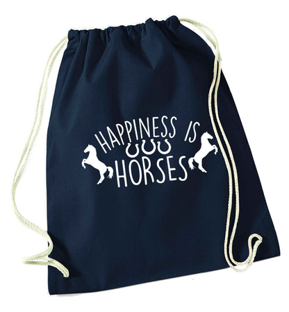 Happiness is horses navy drawstring bag