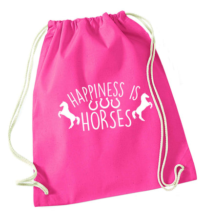Happiness is horses pink drawstring bag