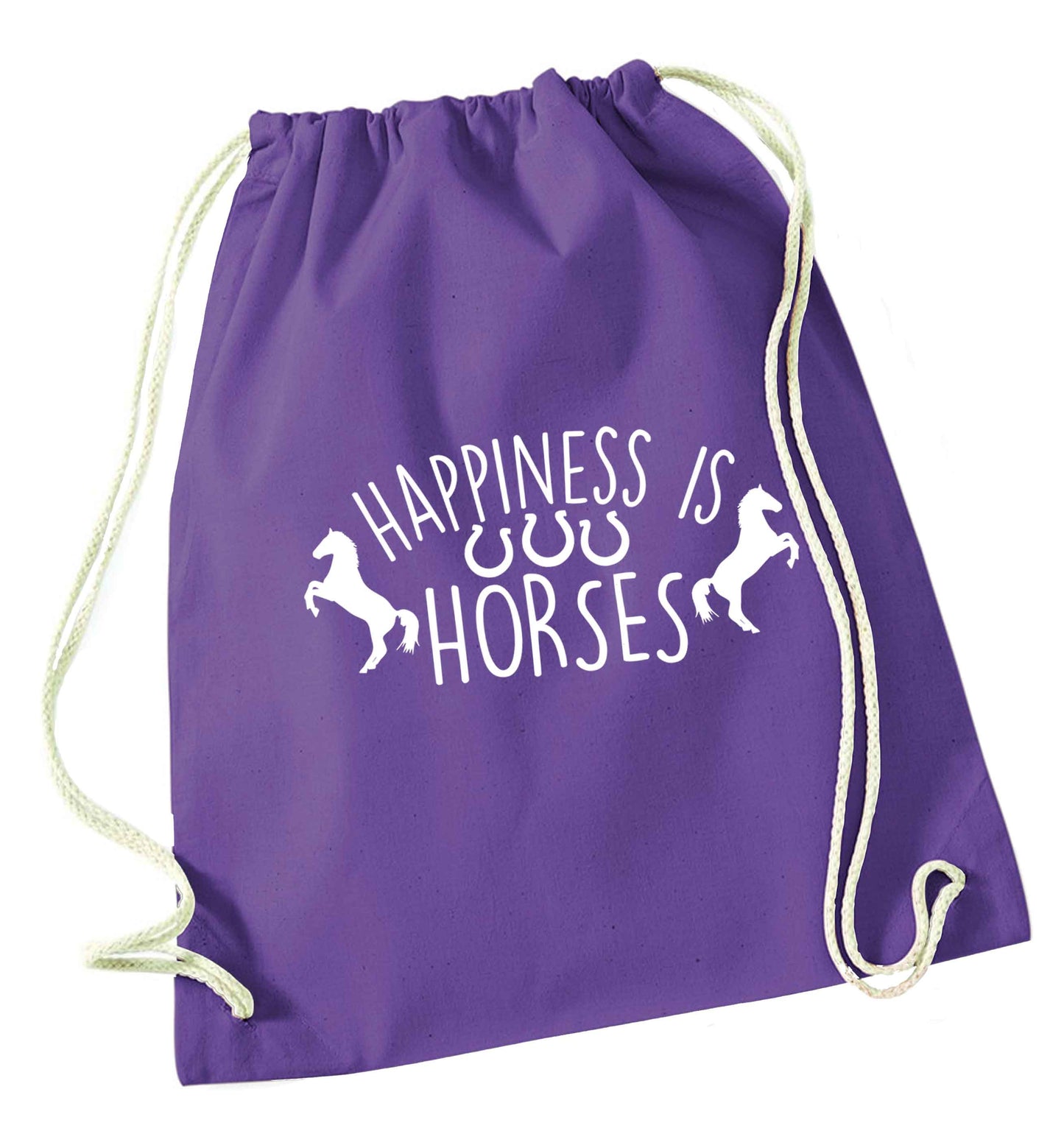 Happiness is horses purple drawstring bag