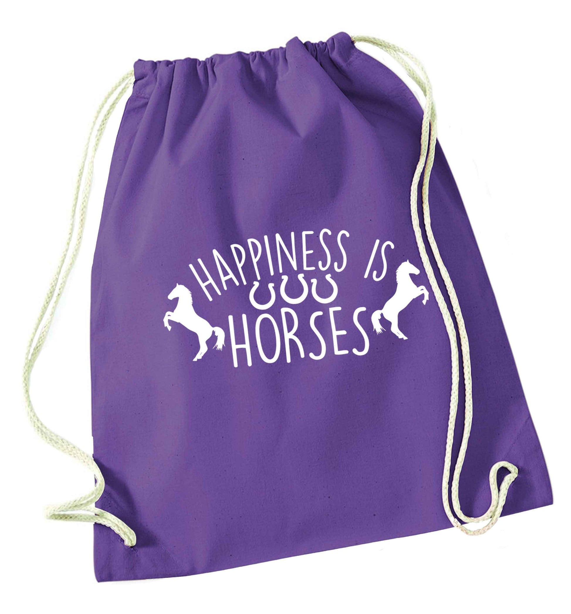 Happiness is horses purple drawstring bag