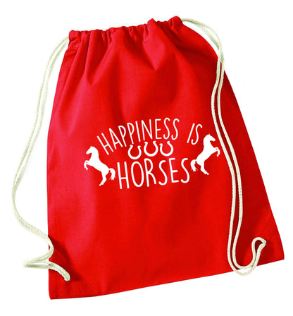 Happiness is horses red drawstring bag 