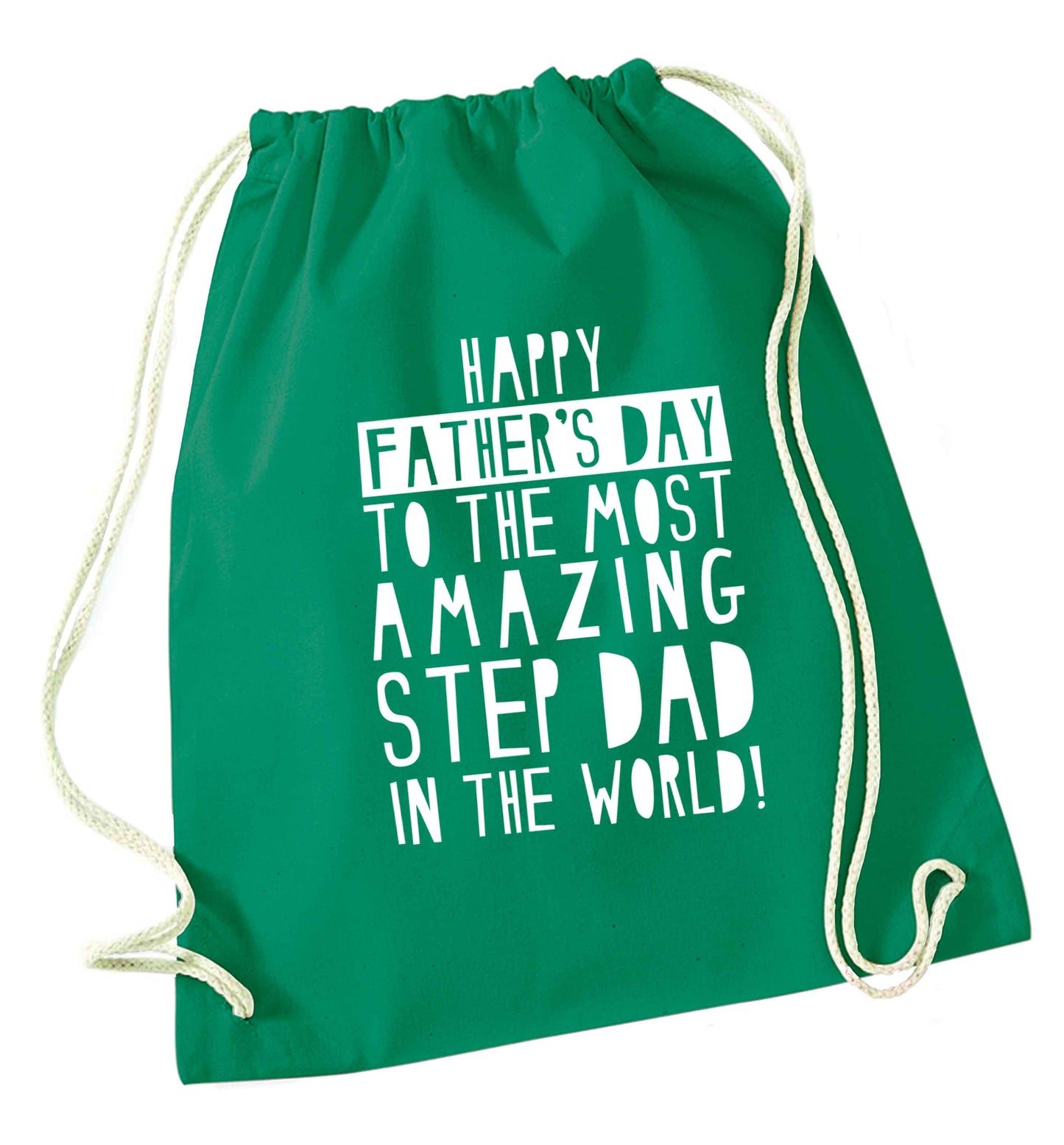 Happy Father's day to the best step dad in the world green drawstring bag
