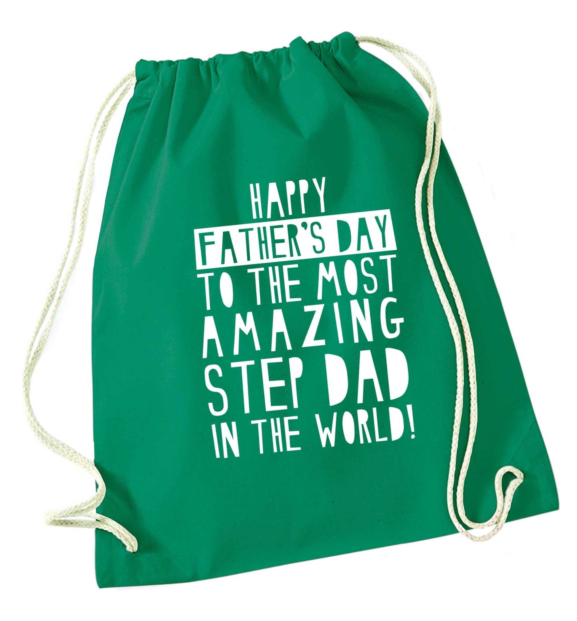 Happy Father's day to the best step dad in the world green drawstring bag