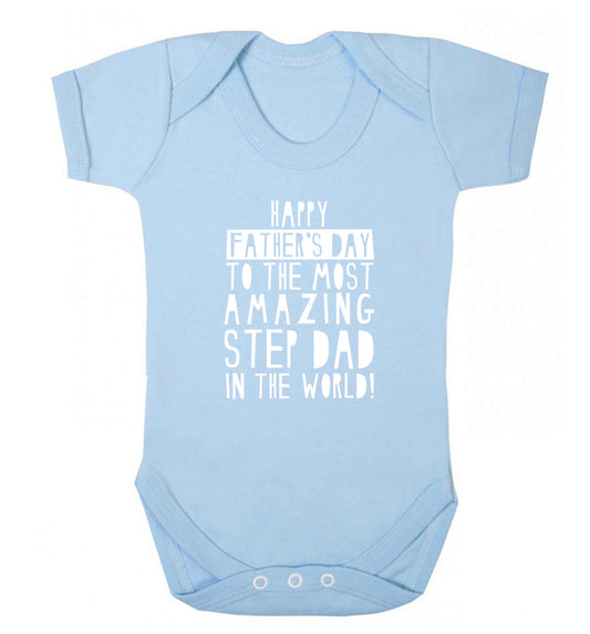 Happy Father's day to the best step dad in the world baby vest pale blue 18-24 months