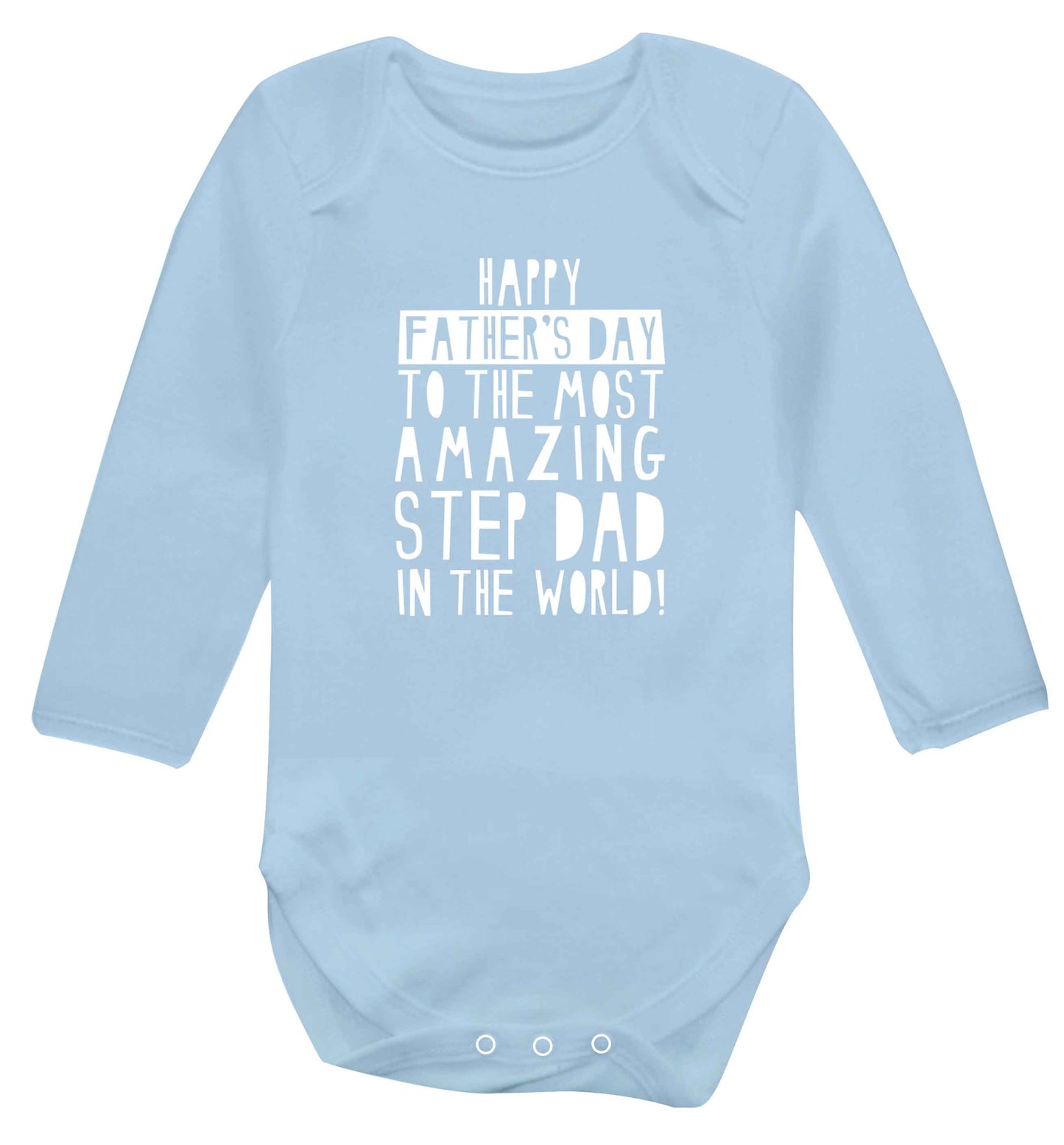 Happy Father's day to the best step dad in the world baby vest long sleeved pale blue 6-12 months