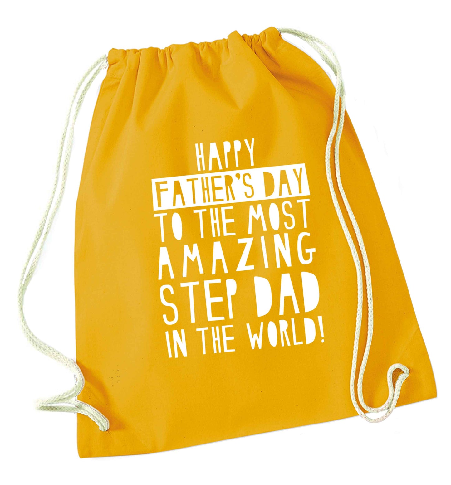 Happy Father's day to the best step dad in the world mustard drawstring bag