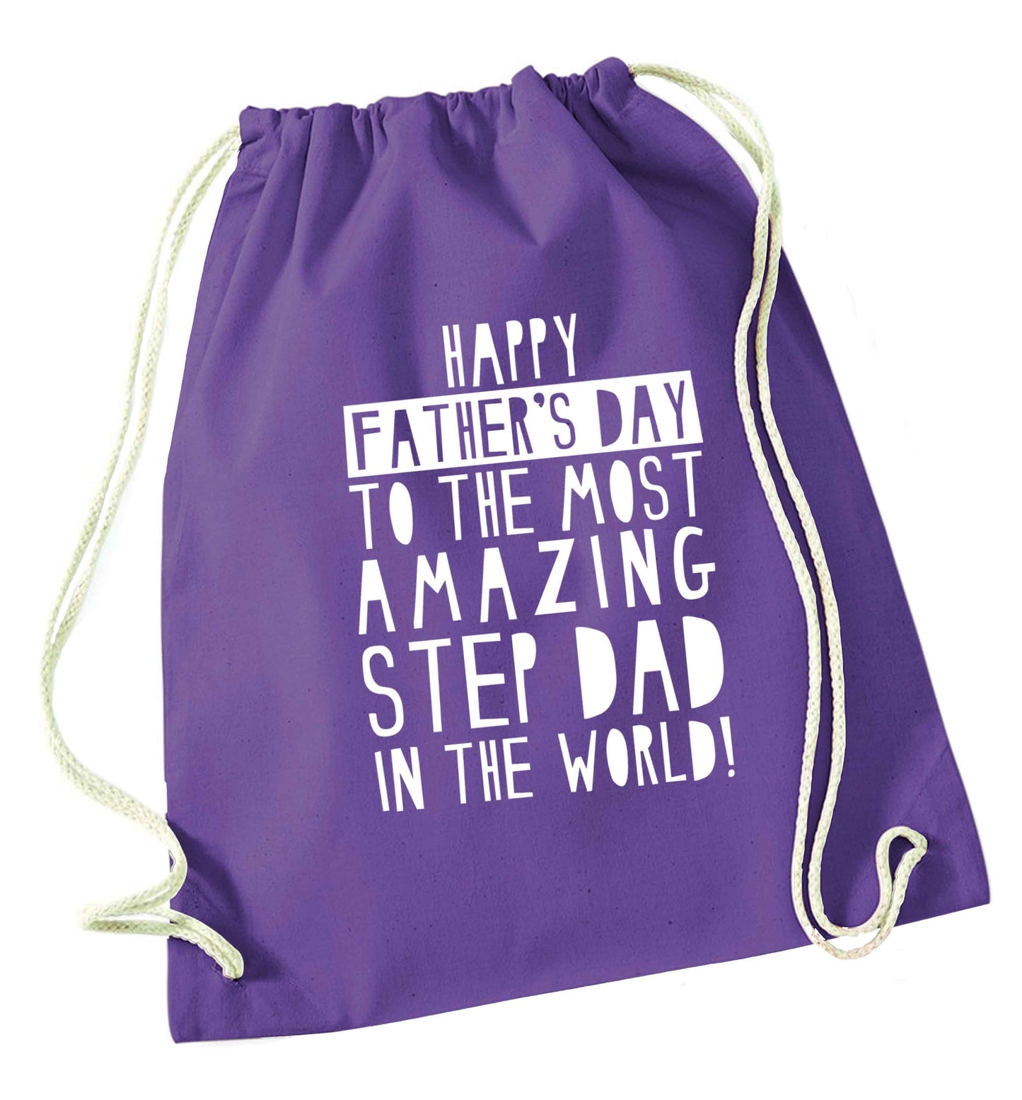 Happy Father's day to the best step dad in the world purple drawstring bag