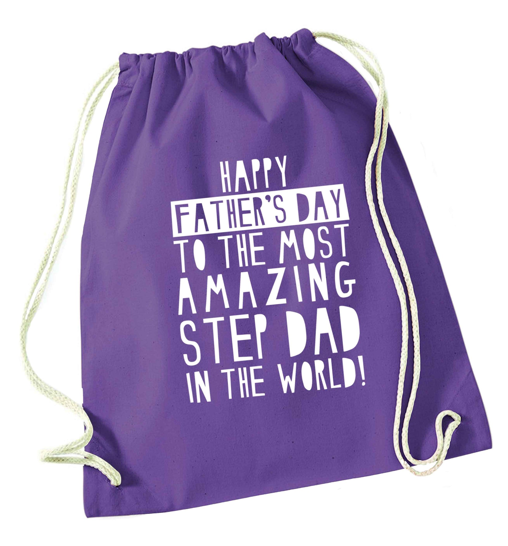 Happy Father's day to the best step dad in the world purple drawstring bag